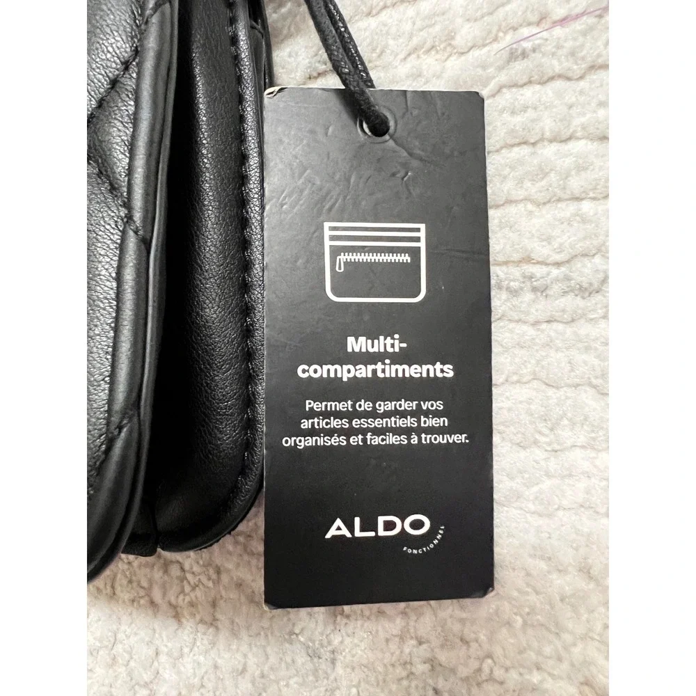 ALDO Black Quilted Faux Leather Clutch‎ Bag Multi Compartment